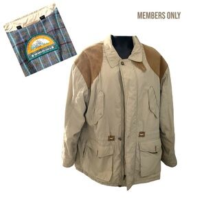 Members Only Vintage Khaki Suede Utility Cargo Jacket Coat Warm Men insulated Lg